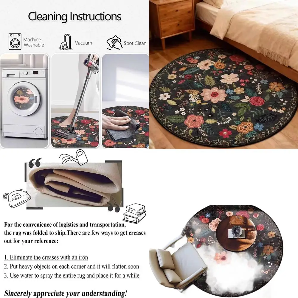 

Винтажные круглые ковры в стиле бохо с цветочным узором, 6 футов, черные, моющиеся, для гостиных и столовых