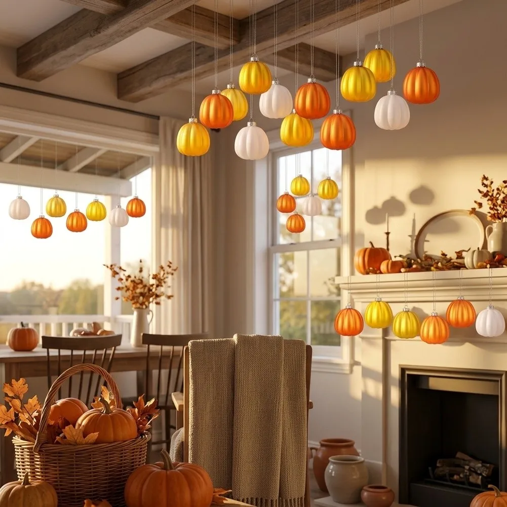 Halloween Pumpkin Decoration Set 24 Plastic Pendant Ornaments for Seasonal Display on Mirrors Bookshelves and Counters
