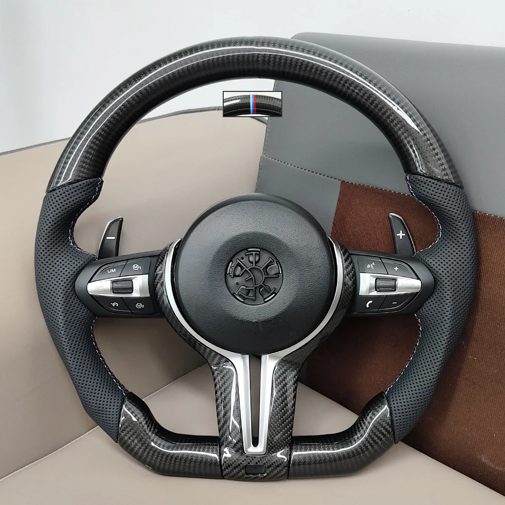 Carbon Steering Wheel For F20 F21 F10 F11 M3 F30 F15 F16 F25 M5 F06 F07 F12 E90 E90 X5 E70 E87 E81 Carbon Perforate Leather Stripe M Sport view 4
