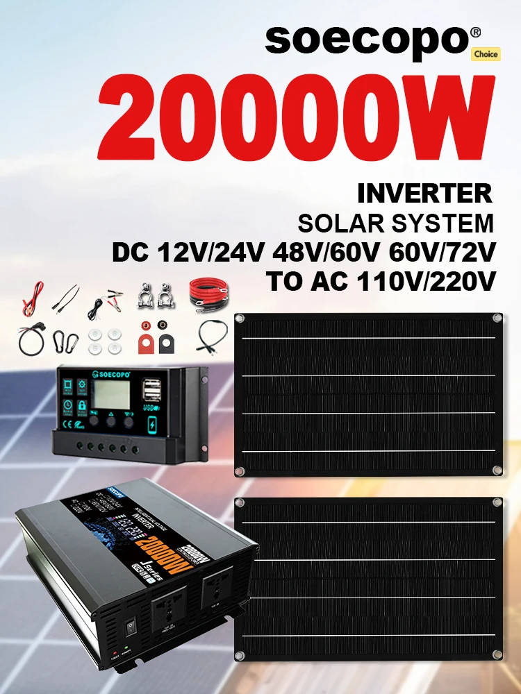 SOECOPO 20000W Complete Zonnestelsel Kit 2*800W Fotovoltaïsche Panelen 12V 24V Naar 220V/110V Omvormer 100A Controller voor Camping - afbeelding 2