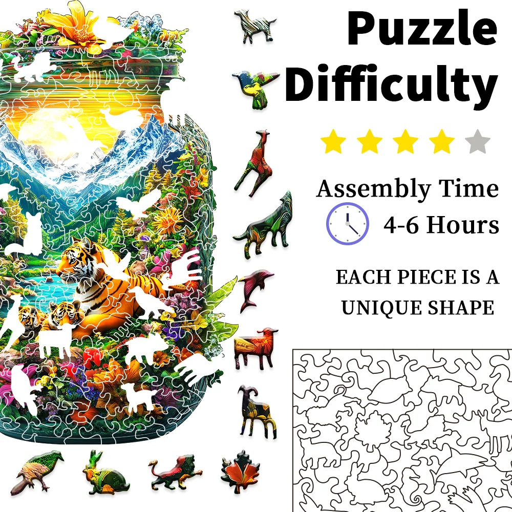 ユニークな木製ジグソーパズル - 大人向けの難しいチャレンジ、家族ゲーム、家の装飾、理想的な贈り物