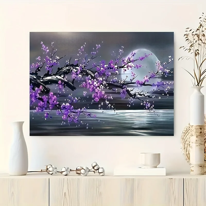 

1000 шт. очень смелая головоломка в японском стиле с фиолетовым вишневым цветком и черным лебедем - крупномасштабные блокировки