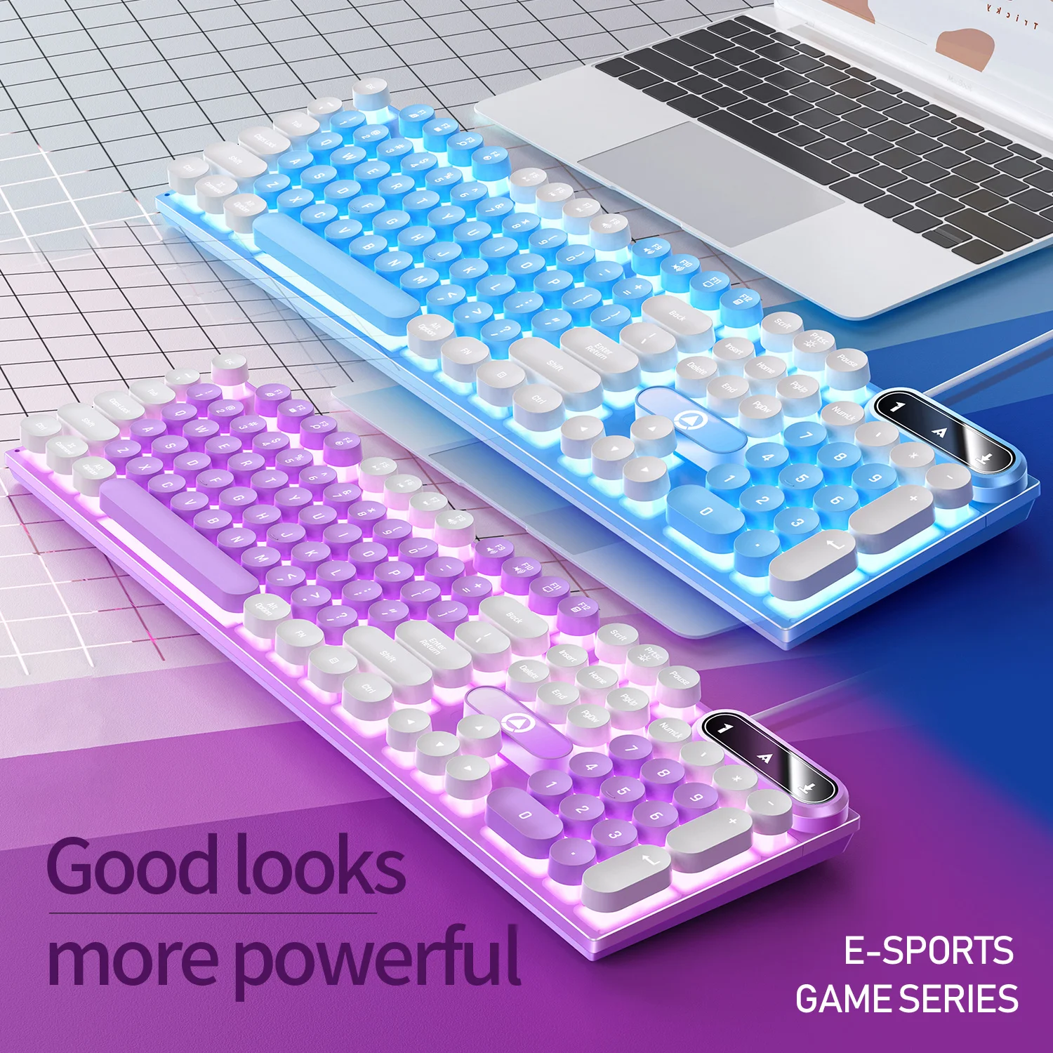 Typewriter Round 104 Keys Gaming Keyboard Wired Keyboard Color Matching Backlit Computer E-sports Peripherals for Desktop Laptop