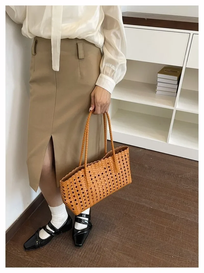 CEEKAY Damen-Tragetasche, orange, gewebtes Kunstleder, große Schulterhandtasche mit Reißverschlusstaschen-Set, Sommer, Strand, Urlaub, Mode – Detail 18