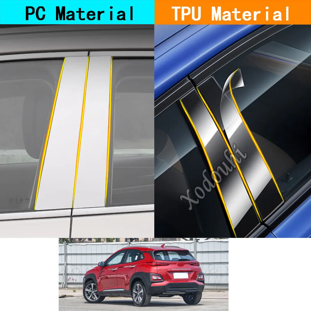 

Car TPU/Glossy Mirror Pillar Post Cover Door Trim Window Molding Sticker For Hyundai Kona Encino Kauai 2017 2018 2019 2020-2023