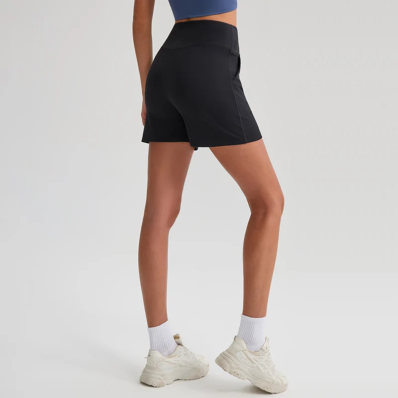 Women's Yoga Shorts Naked Feeling Tight Fit Tummy Control Pocket Wide Waistband Comfortable for Cycling Running Fitness