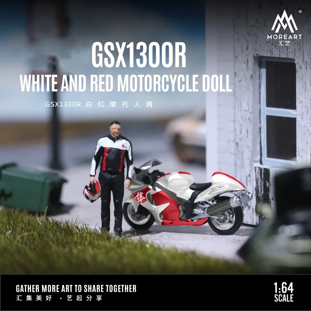 MoreArt 1/64 mini GSX1300R Red painted alloy motorcycle model resin action figure set