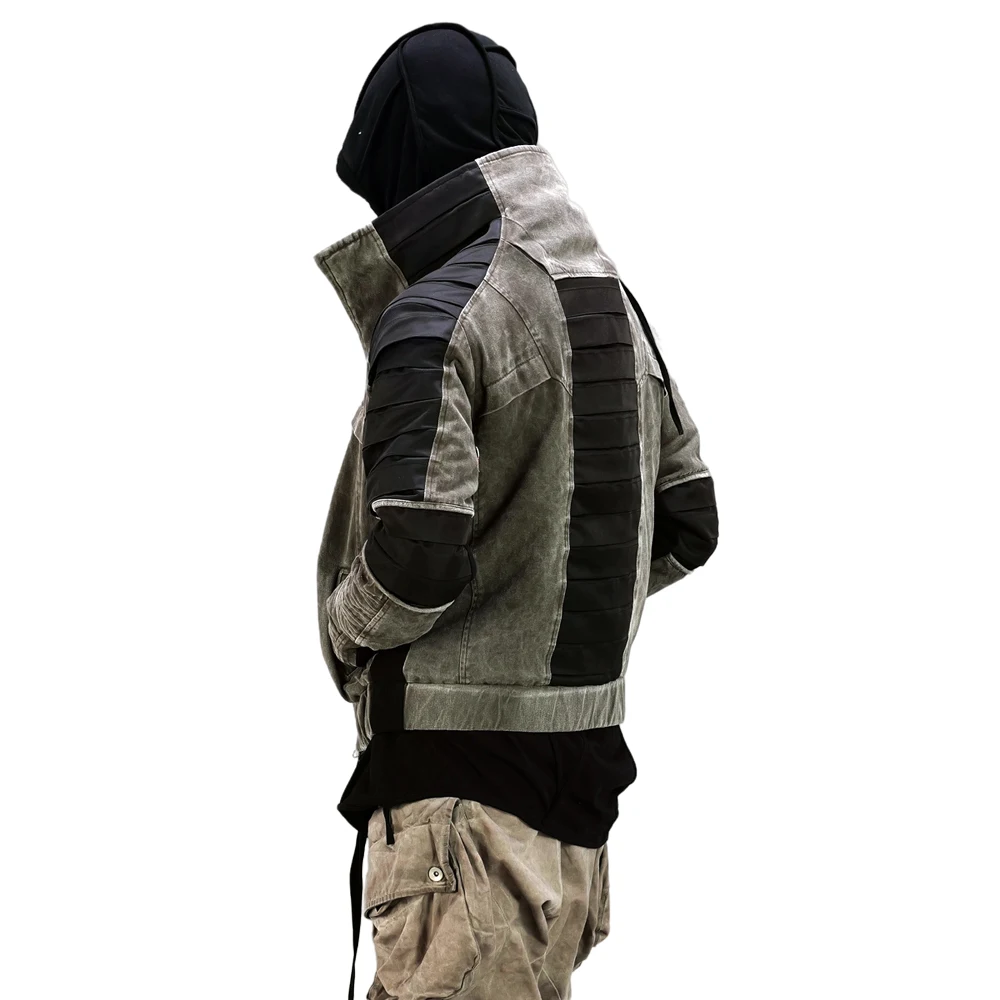 ABOORUN Wasteland Culture Men's Pleated Patchwork Jackets Streetwear Padded Coats for Male