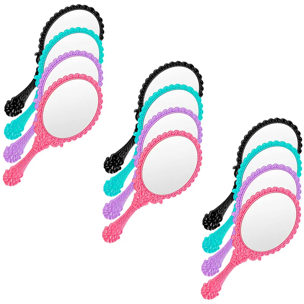 12pcs-handheld-makeup-mirrors-plastic-handle-vintage-design-portable-travel-compact-mirror-small-hand-mirror-for-daily