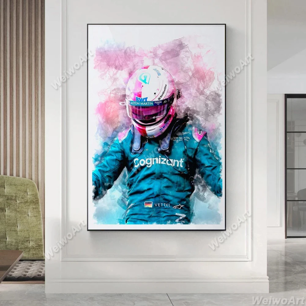 Sebastian Vettel F1 Poster Formula 1 Racing Car Canvas Prints Painting Wall Art Picture for Modern Room Home Decor Mural