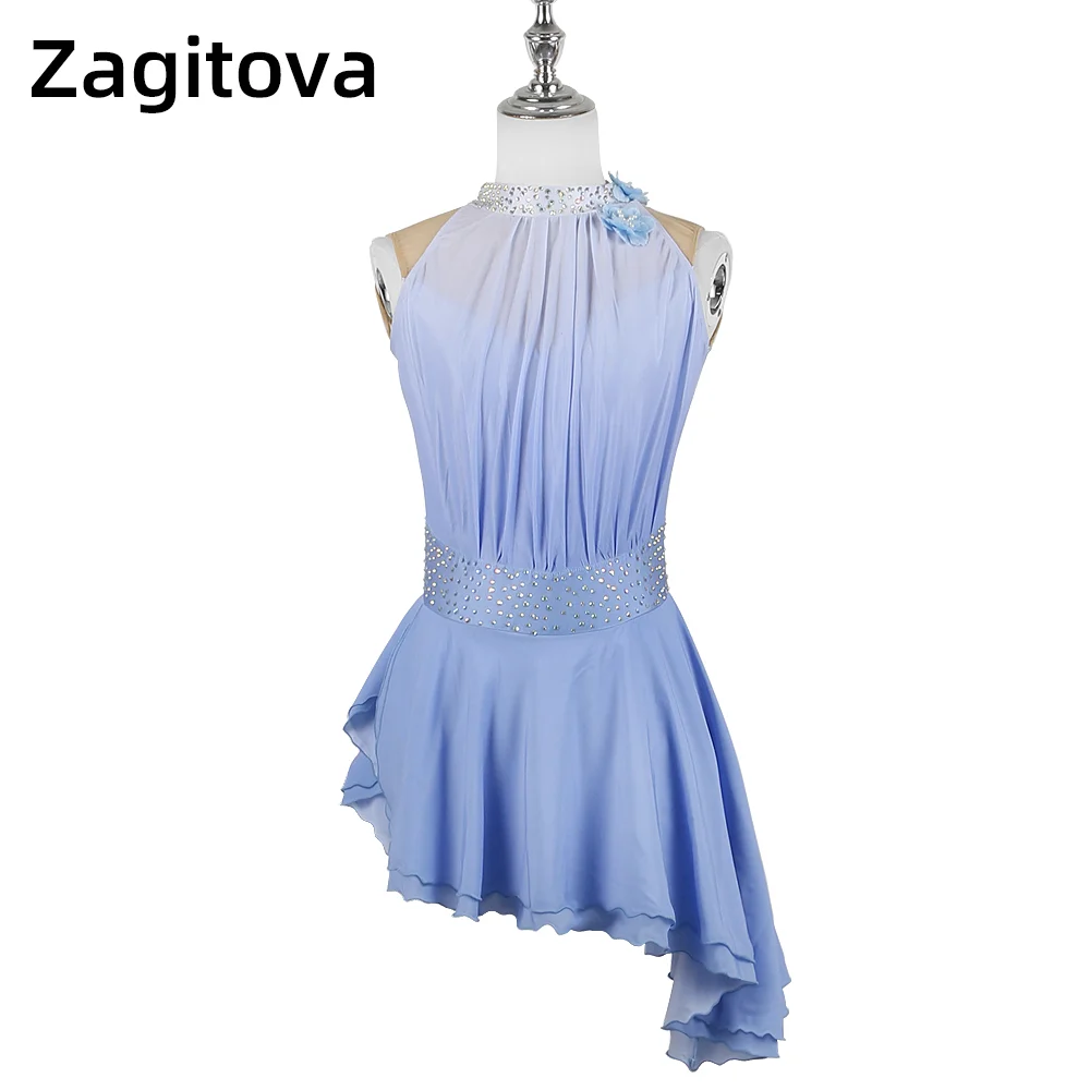 ZAGITOVA Figure Skating Dress Women Girls Ice Skating Mesh Skirt Rhinestones Performance Competition Lavender