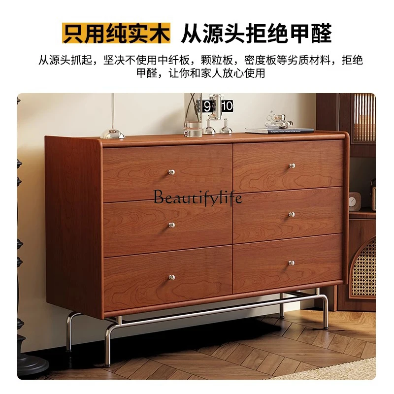 Medieval cherry wood solid wood six-bucket cabinet household multi-layer storage side cabinet storage drawer storage