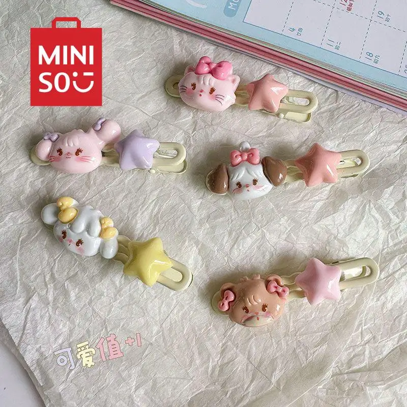 5Pcs Mikko Hair Clip Kawaii MINISO Cute Anime Side Star Hair Clip Sweet Girls Y2K Hair Accessories Student Headwear Friend Gifts