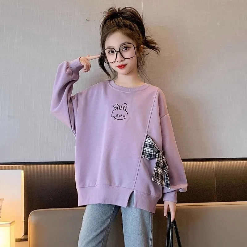 Big Girls' Spring/Autumn New Arrival Stylish Trendy Base Layer Crewneck Sweatshirt Top for Girls