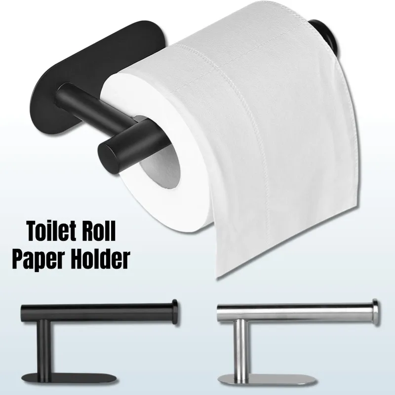 Adhesive Toilet Paper Holder, No Drilling Stainless Steel Toilet Roll Holder, Stick on Wall Storage Rack for Bathroom Kitchen RV