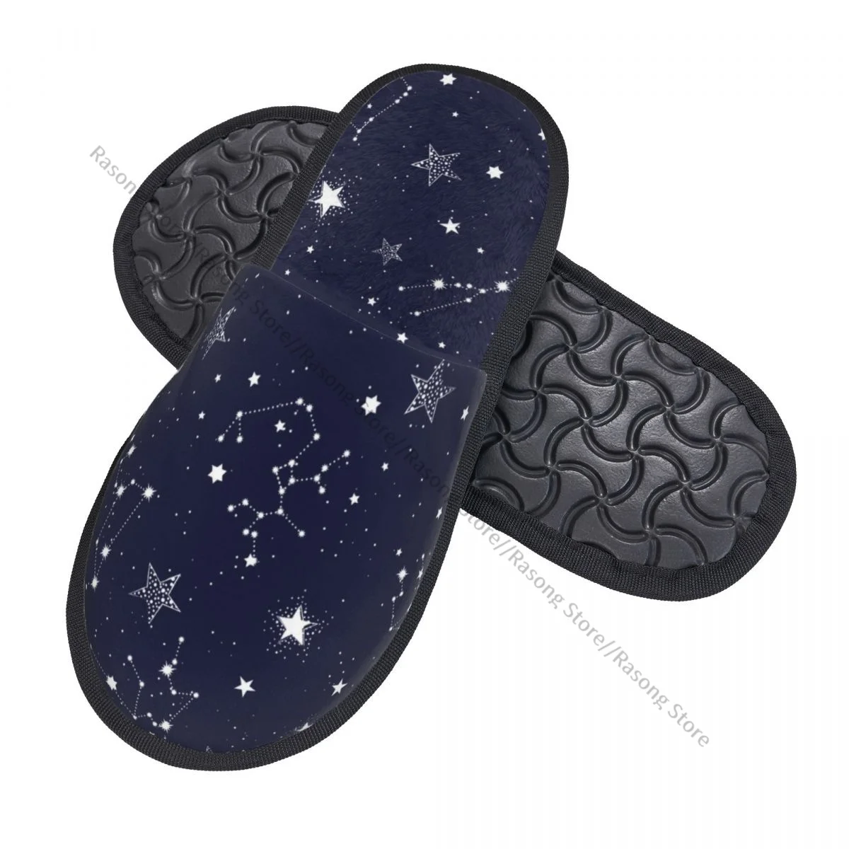 Winter Women Men Non-Slip Flat Slippers Space Galaxy Constellation Zodiac Star Indoor Fur Soft Warm Shoes