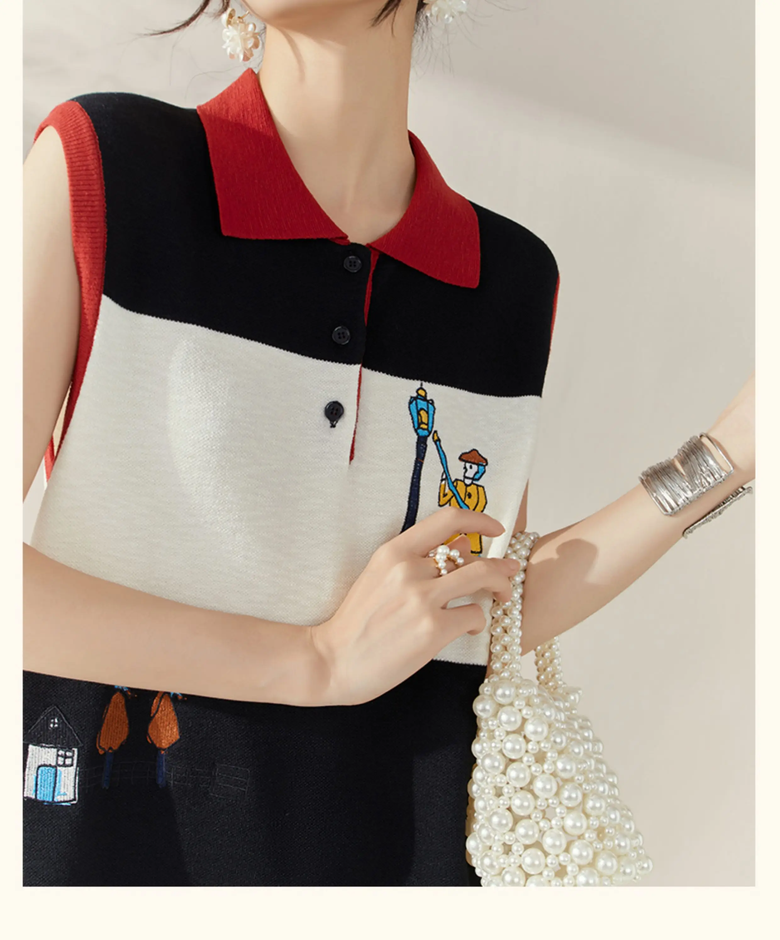 الفرنسية الأنيقة أزياء الرجعية الربط التلبيب المطرزة محبوك فساتين فضفاضة مستقيم أكمام تانك فستان قصير المرأة الصيف