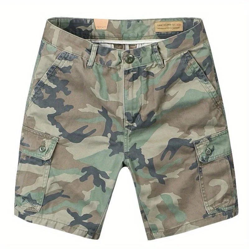 Camouflage Tooling Shorts Men's Pure Cotton Short Pants Trendy Brand Loose Straight Washed Trendy Men's Casual Cargo Short Pants