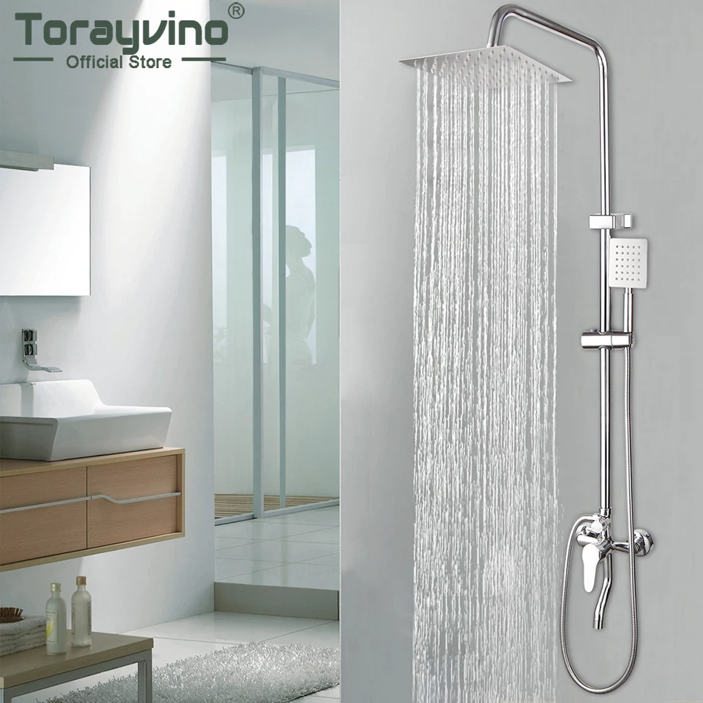 

Torayvino Chrome Polished Shower Faucets Set Bathroom Mixer Shower Bathtub Taps Rainfall Shower Wall Mounted Tap 8 " Shower Head