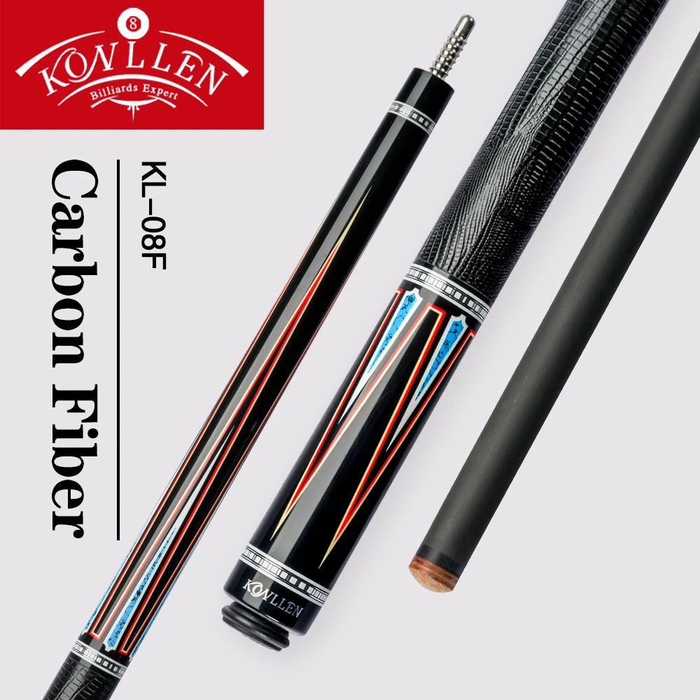 

KONLLEN Carbon Fiber Pool Cue Stick Leather Grip 3/8*8 Radial Pin Technology Shaft Embedded 4 Carbon Tubes Butt Billiard Cue Kit