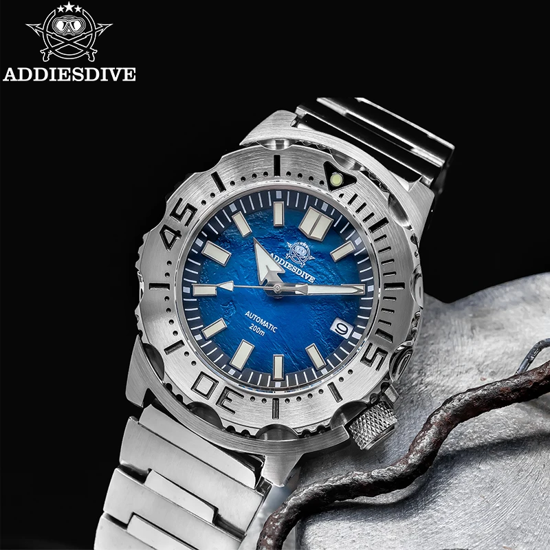 ADDIESDIVE New Automatic Watch Men NH35 Mechanical Sapphire Sea Dial BGW9 Luminous 316L Stainless Steel 200m Diving Wristwatch