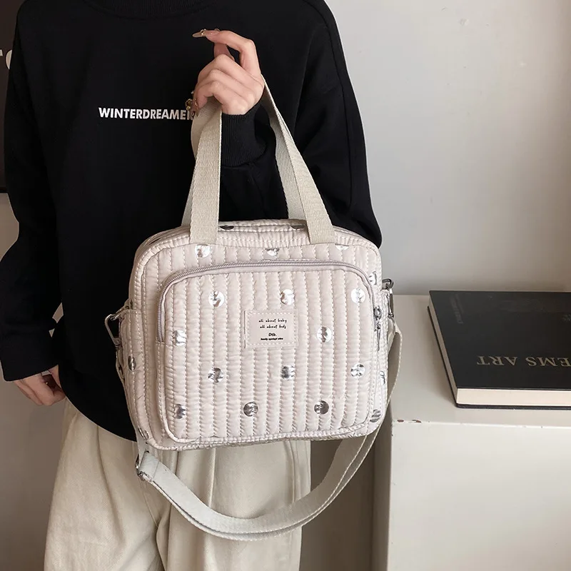 

Anti-splashing Mommy Bag Korean Version Ins Simple Hot Silver High-end Back Milk Bag Large-capacity Shoulder Mother and Baby Bag