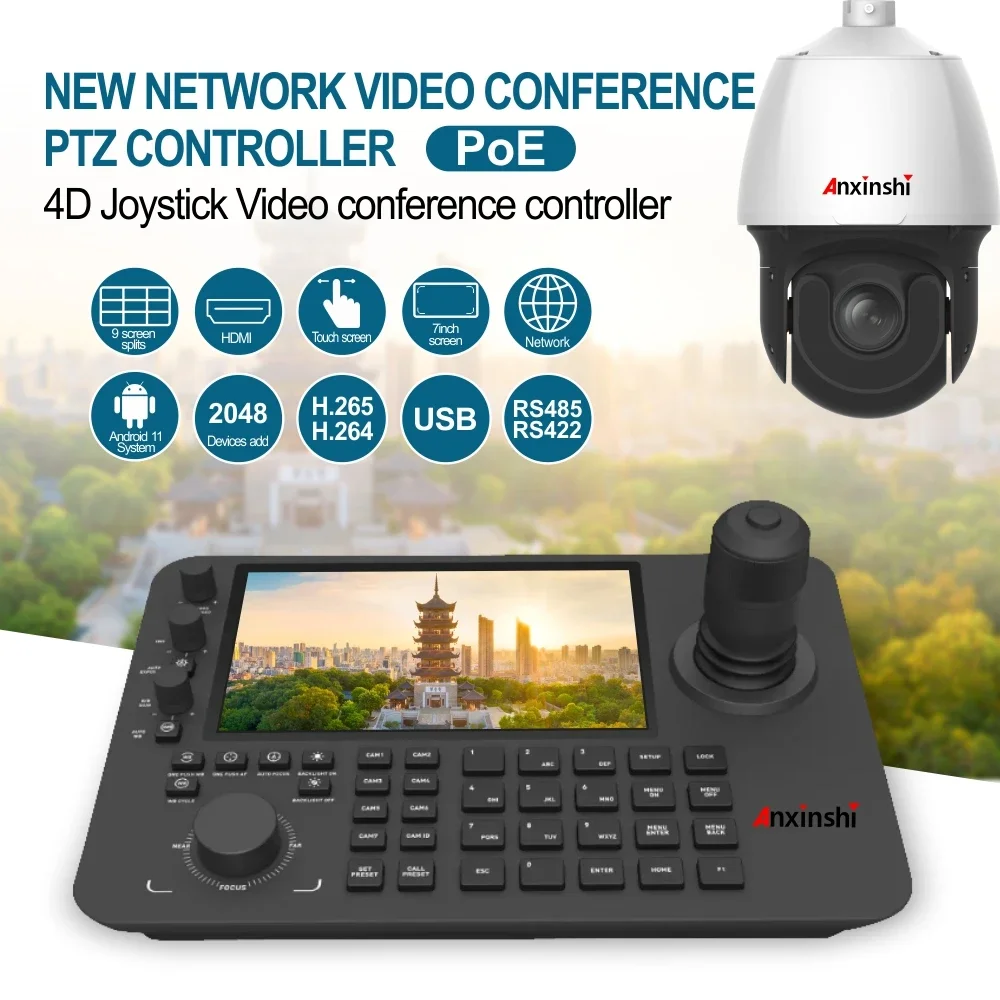 NEW NETWORK VIDEO CONFERENCE PTZ CONTROLLER Touch Screen 4D Joystick RS485/RS422 USB Keyboard Controller