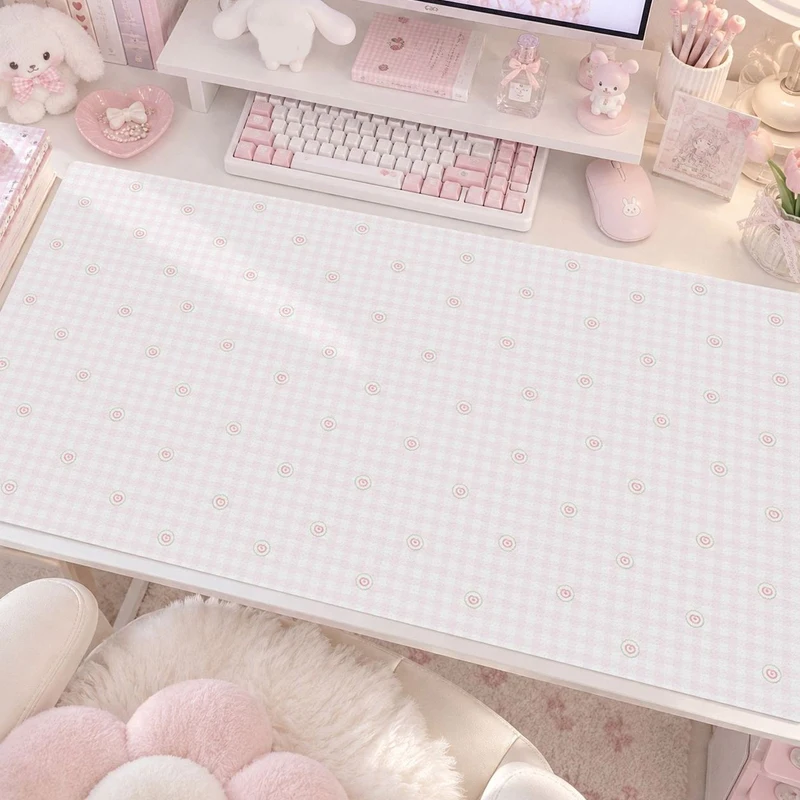 PU Leather Mouse Pad Sweet Pink Girl Grid Lace Stripe Polka Dot MousePad Office Desk Mat Waterproof Non-Slip PU Desk Blotter Pad