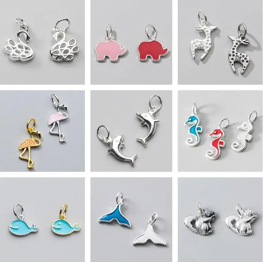 MEETSOFT Trendy 925 Sterling Silver Cute Animals Zircon Charms of DIY Handmade Jewelry Necklace Deocration Accessory Finging