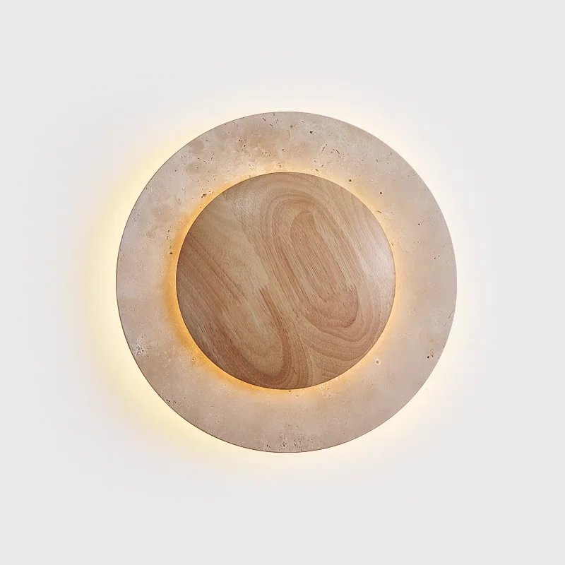 Vintage Round Shape Natural Stone Art Decoration Wall Lamp Interior Wall Lights Bedroom Decor Led Sconce Cream Home-appliance