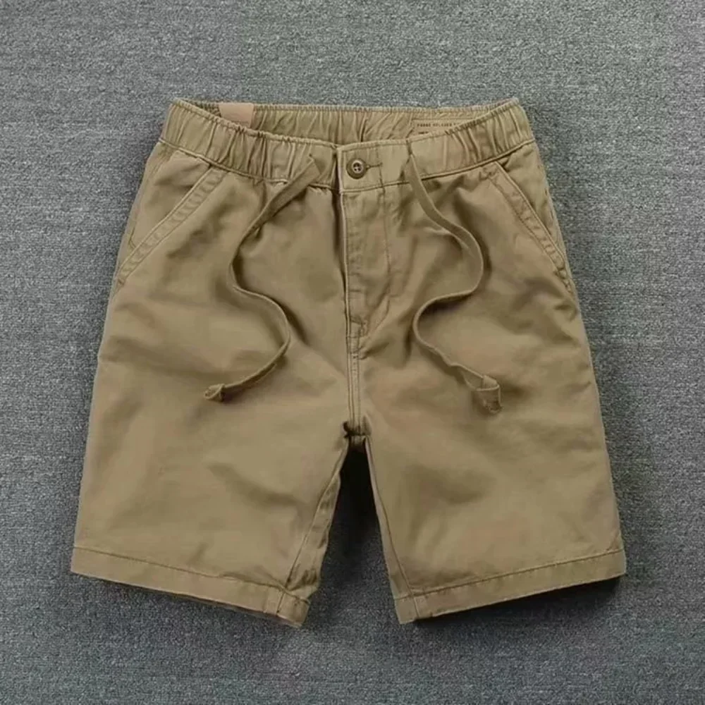 Shorts Mens 2024 Casual Cotton Shorts Work Trousers Knee Length Elastic Waist Men Chino Shorts