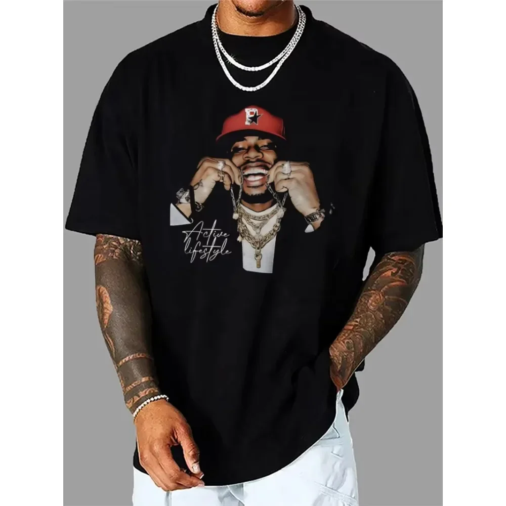 Summer Short Sleeve T Shirt Men ROMWE Street Life Men's Portrait Printed Suitable for Daily Wear Funny Graphics Black Tops Tee