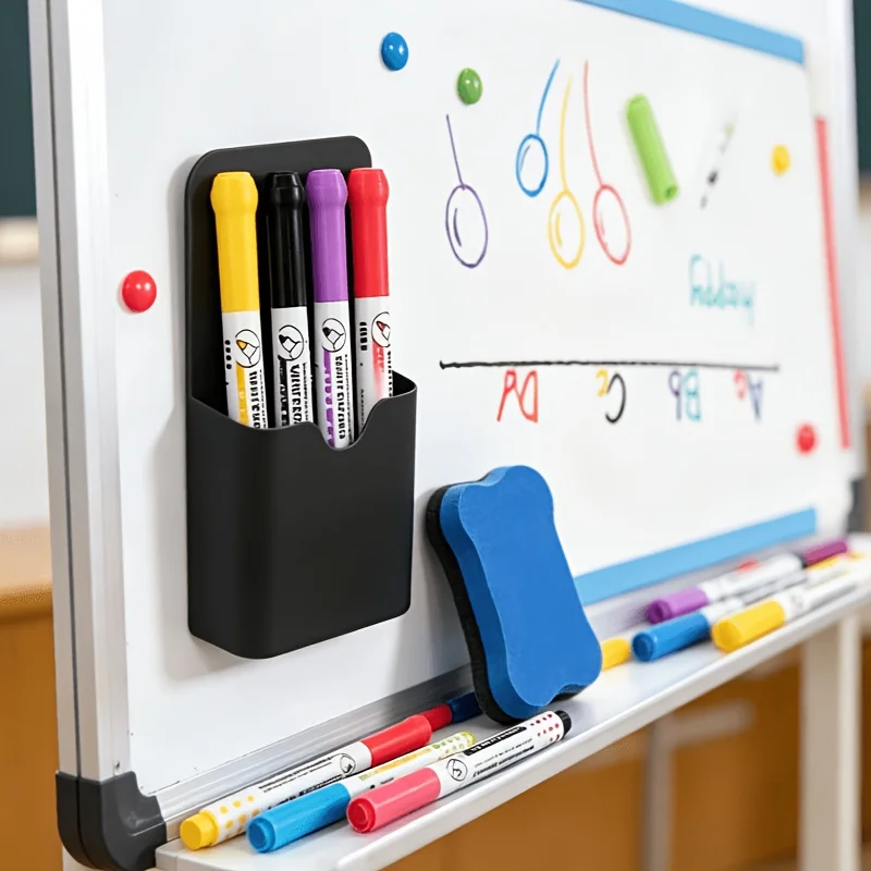 6Pcs Whiteboard Marker Set with 4 Water-Based Erasable Pens, Magnetic Storage Box and Eraser for Office, School, Home & Fridge.