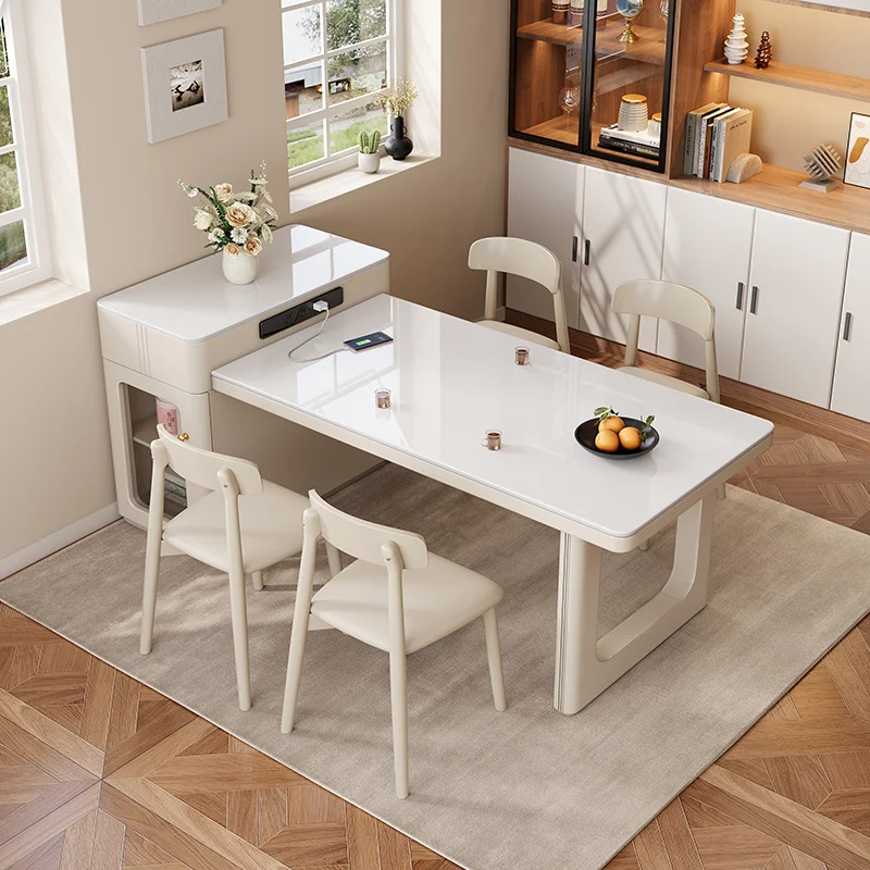 Cream Wind Island Dining Table and Chair Combination Household Living Room Small Unit Retractable Slate Dining Table