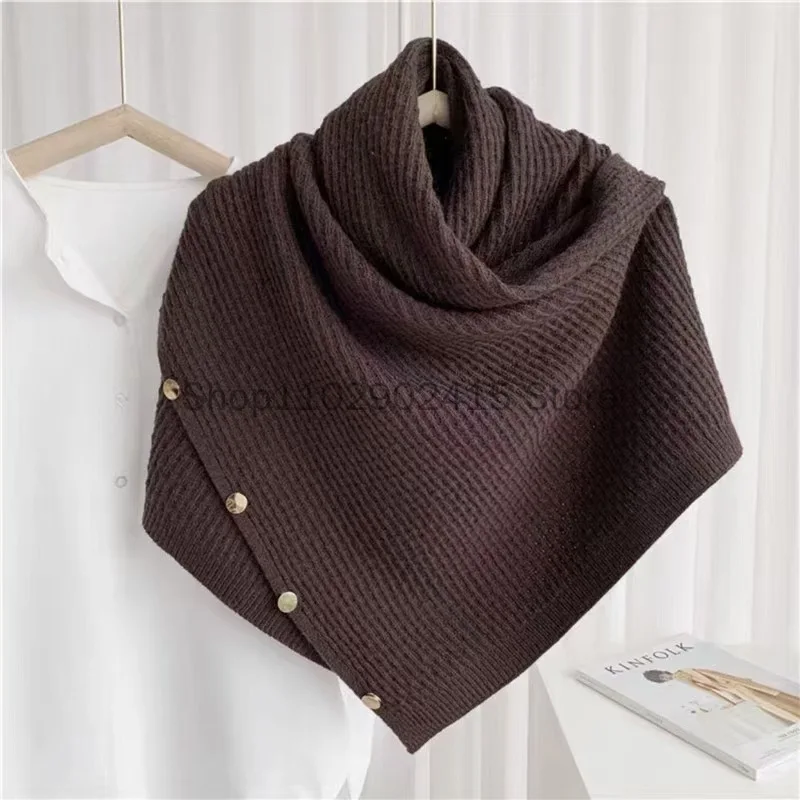 2023 Spring Autumn Multi-purpose Button Scarf Women Knitted Shawl Changeable Imitation Cashmere Cloak Poncho Capes Black