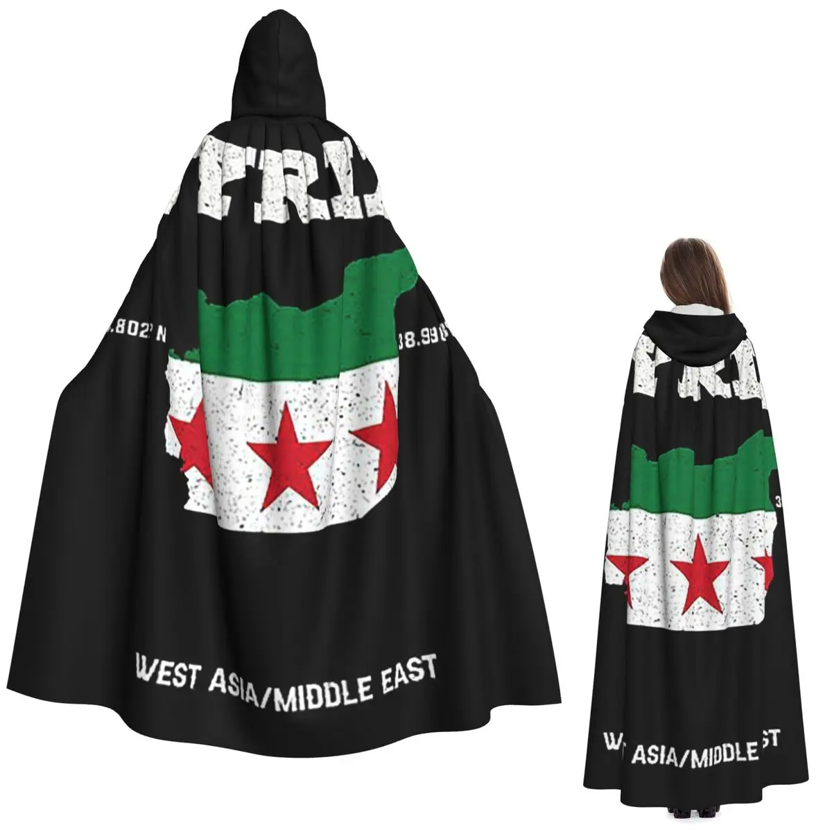 

Карта сирийского флага, координаты Сирии, локализация Сирии, длинный плащ с капюшоном, средневековый костюм ведьмы, накидка для косплея, вечеринка на Хэллоуин