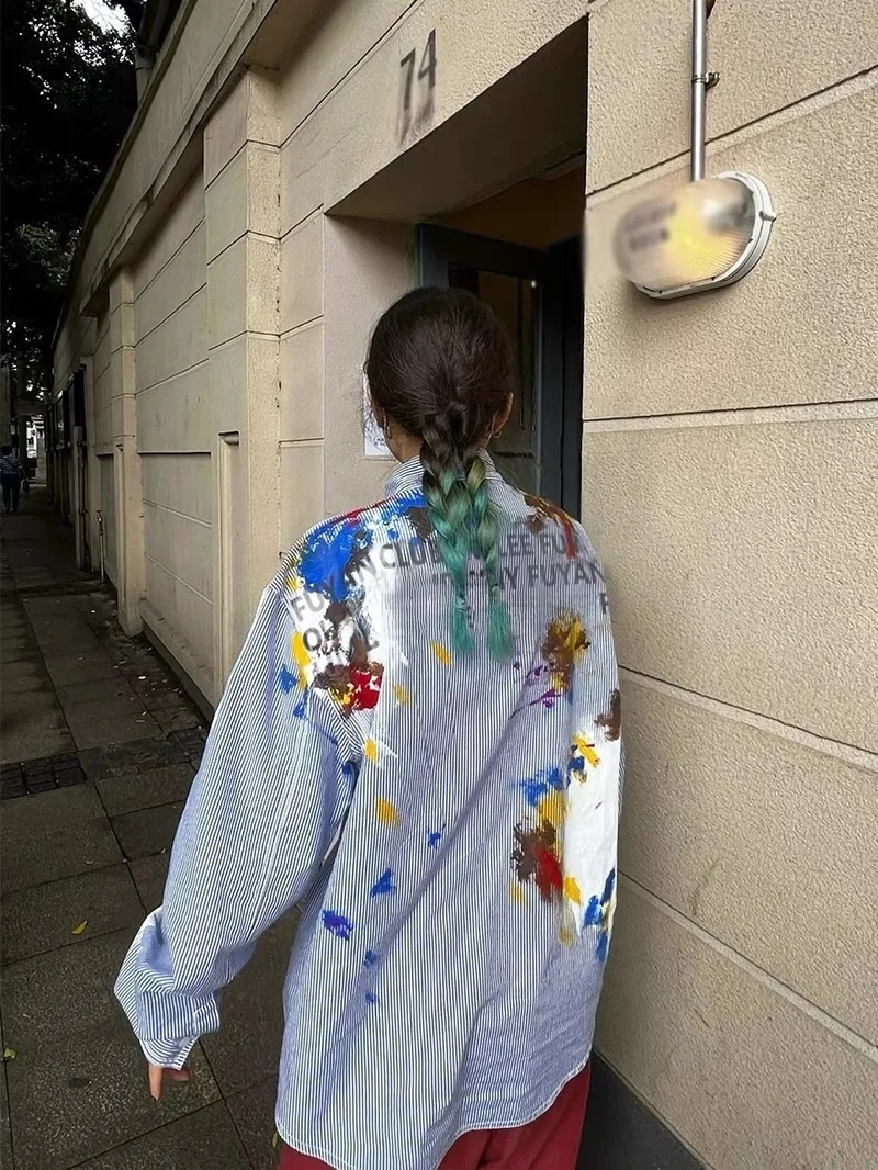 

Уникальный коврик SEI в Корейском стиле Sle ex Loose Casual fiti Long Sve irt Винтажная одежда для поездок на работу в полоску с узором irt