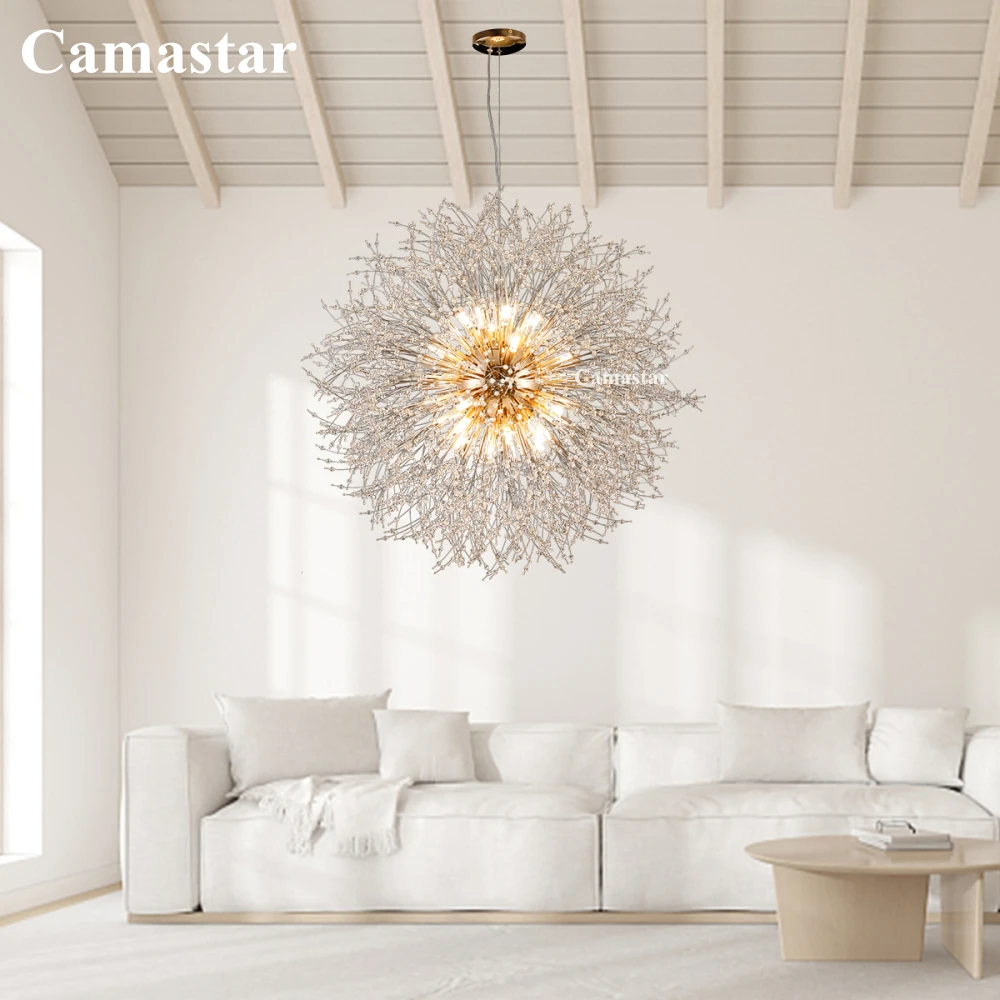 

Luxury Dandelion Crystal Chandelier LED Modern Firework Crystal Pendant Lamp Gold Chrome Starburst Lustre Light for Living Room