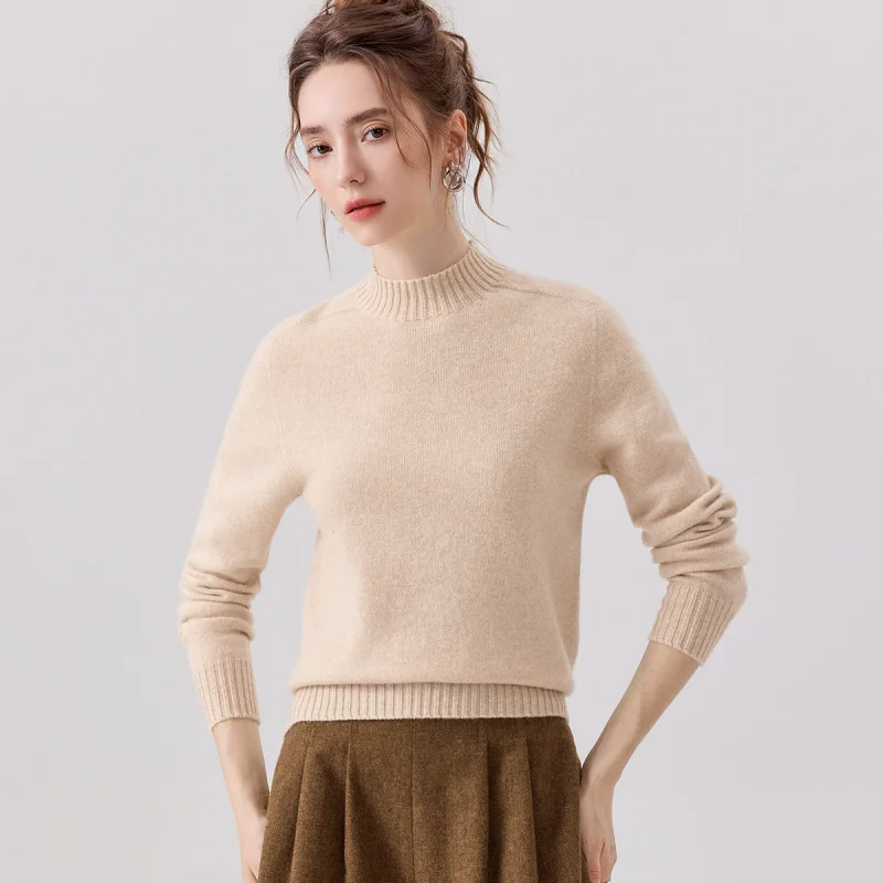 【Integrazione senza cuciture100% lana】Autunno e inverno Semplice e versatile girocollo Base tinta unita Top in lana lavorata a maglia da donna