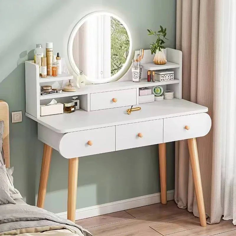 Elegant Smart Wireless Makeup Table Set Wooden Drawer Storage Cabinet Vanity Desk Girls Bedroom Dressing Lacquer Acrylic Sink