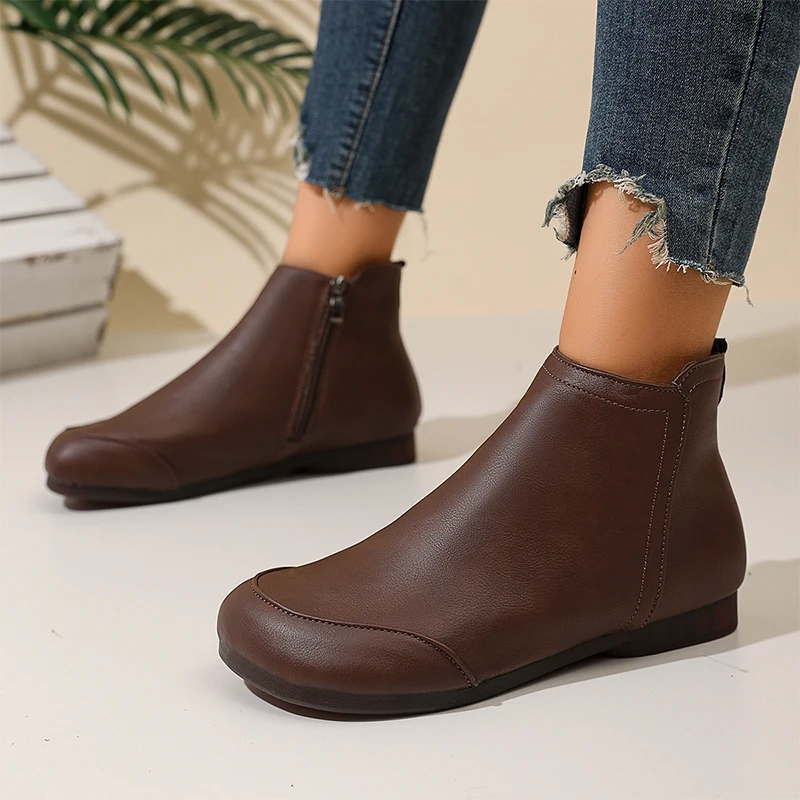 

Women's Boots Flats Sneaker Retro Ankle Boots 2025 Winter Casual Sport Walking Shoes Zip Chelsea Boots Comfort Running Zapatos