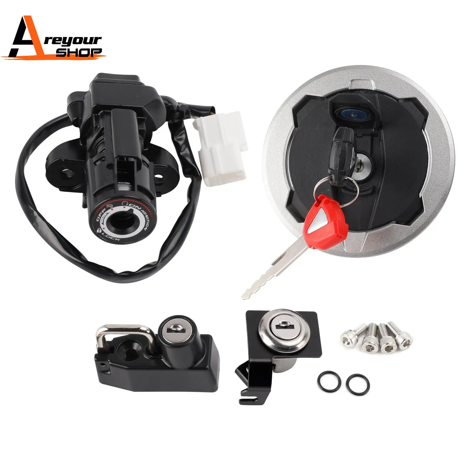 

Areyourshop Ignition Switch Gas Cap Helmet Seat Lock Set for Kawasaki Ninja 500 Z500 2024 2025 2026