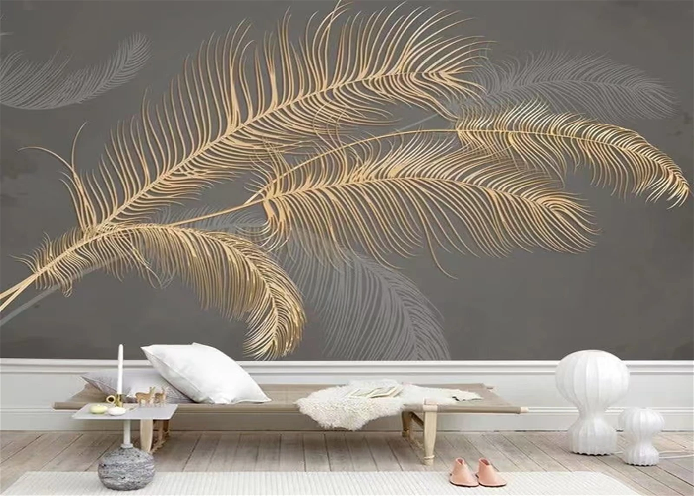 

Custom wallpaper light luxury feather gold relief lines TV background home decoration living room bedroom mural 3d wallpaper