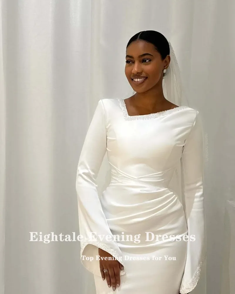 Eightale Vintage Wedding Dress Beads Customized Ivory Long Sleeves Muslim Mermaid Bridal Gown Vestido De Noiva image 3