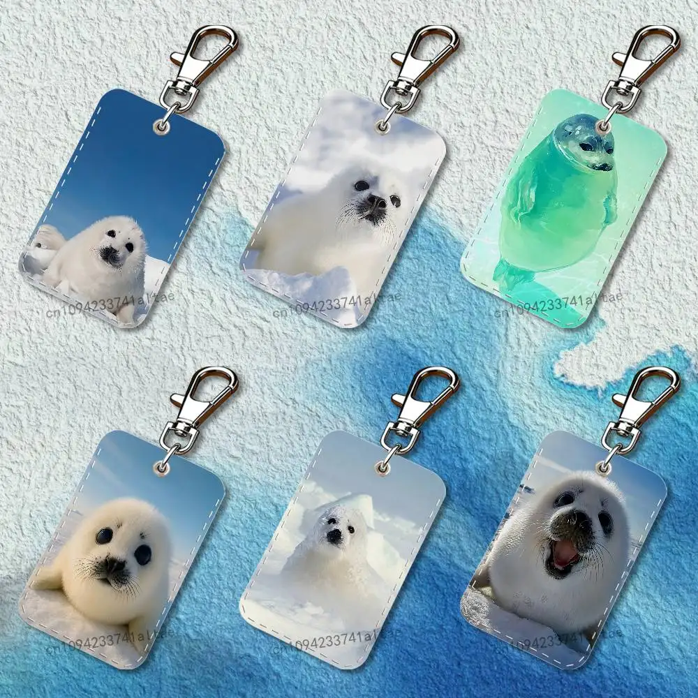 

Seal Animal Cute Rectangle Card Case Leather Card Holder Keychain Key Ring Transportation Card Case