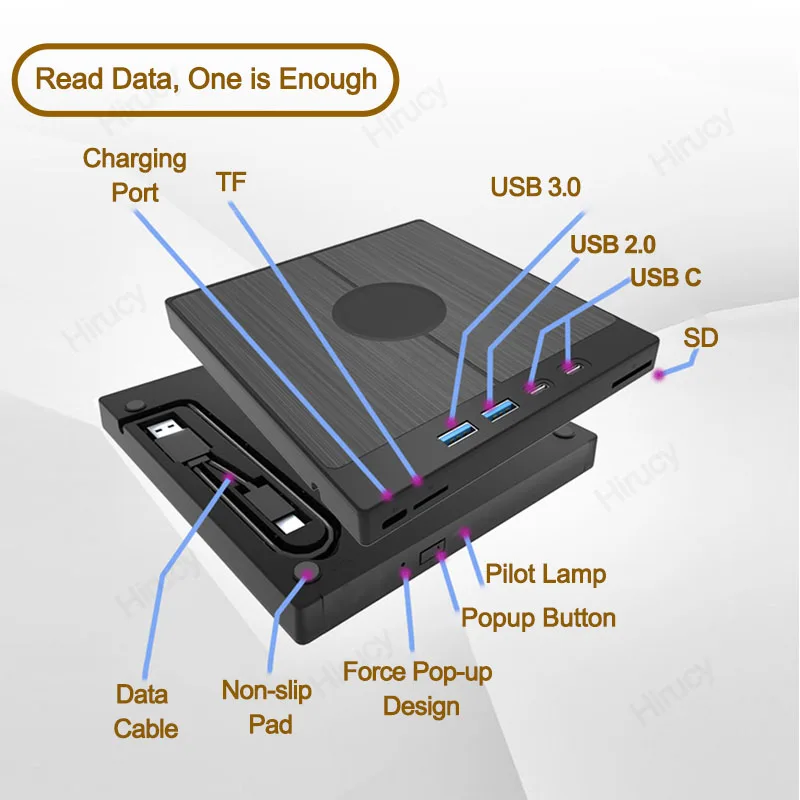 Imagem -03 - Usb 3.0 tipo c cd Externo Dvd rw Unidade Óptica Leitor de Gravador de Dvd Unidade Multifuncional para Windows Mac pc Laptop 7-in1