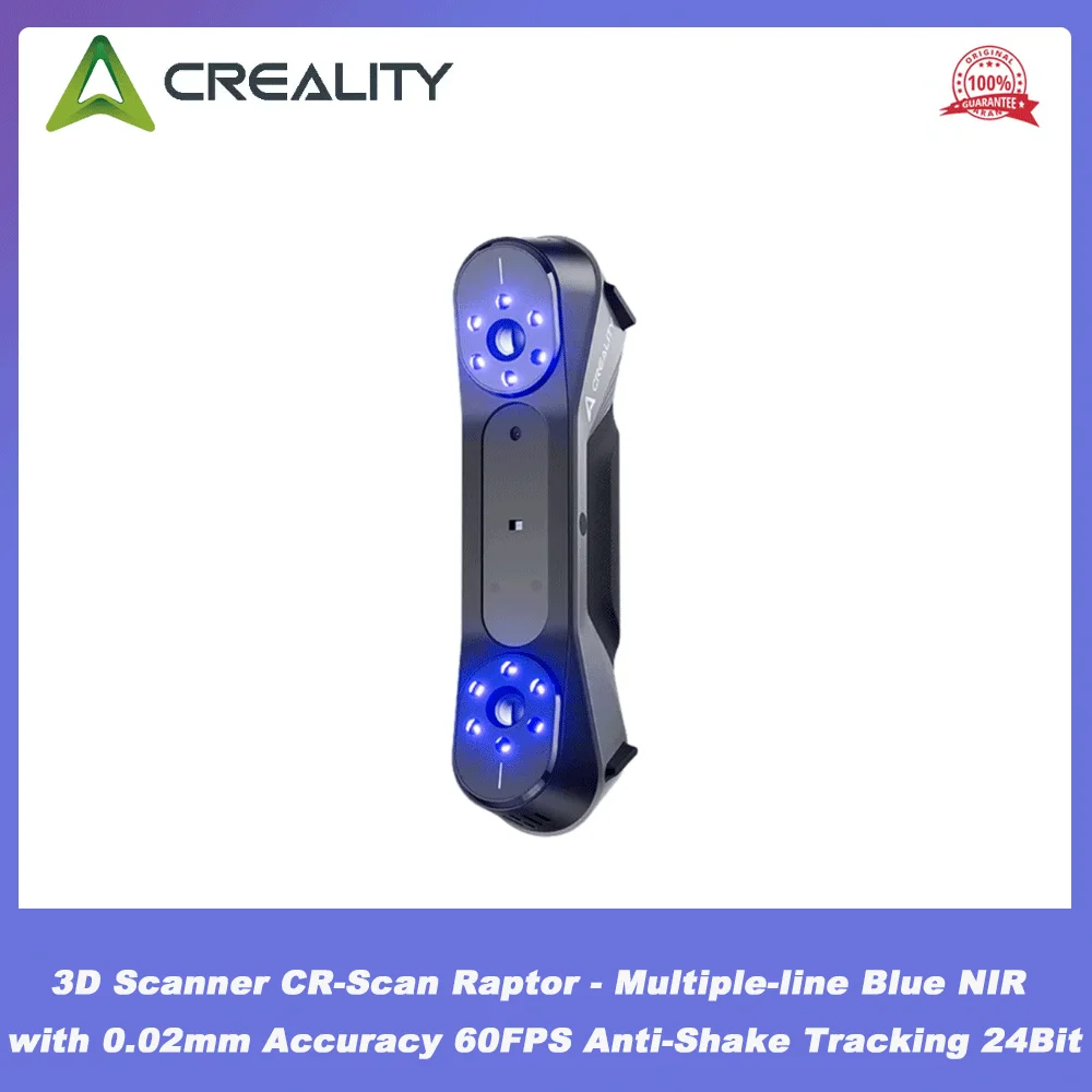 

3D-сканер Creality CR-Scan Raptor - многолинейный синий NIR-сканер с точностью 0,02 мм, 60 кадров/с, защита от дрожания, отслеживание, 24-битный цветной сканер
