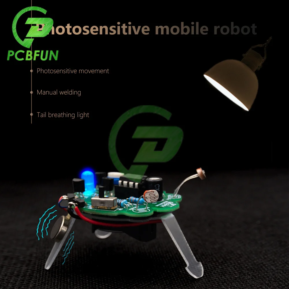 LED Breathing Light Photosensitive Sensor Mobile Robot Part Electronic Soldering DIY Kit Simulated Firefly Flashing Robot Toy