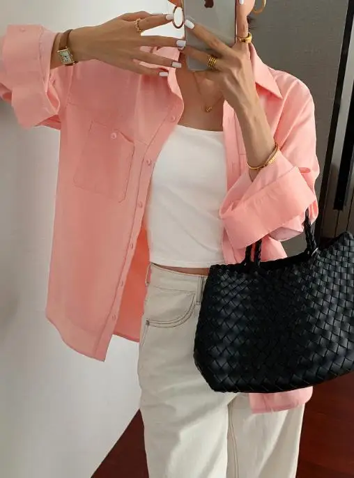 Camisa casual de manga comprida para férias de outono, elegante, simples, textura sofisticada, camisa feminina para deslocamento com gola de lapela