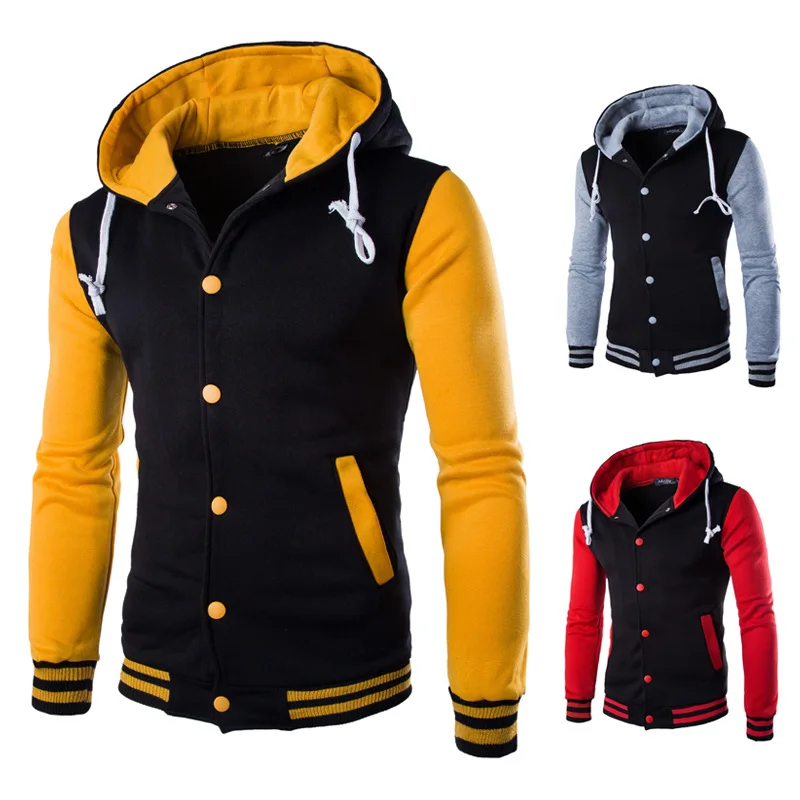 2025 Men's Hooded Baseball Shirt Jacket Slim Fit Short Cardigan Long Sleeve Square Collar Standard Style Four Seasons Universal